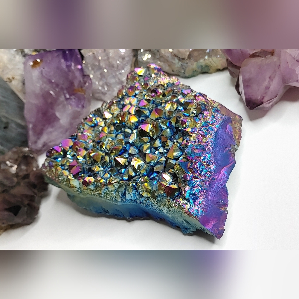 Rainbow Aura Electroplated Amethyst Crystal Cluster - Picture 11 of 13